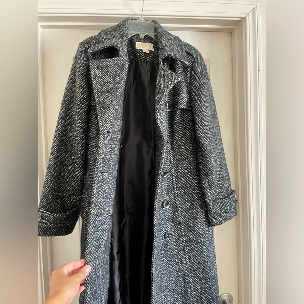 MICHAEL by Michael Kors Herringbone Double Breasted Trench Coat - Picture 8 of 10